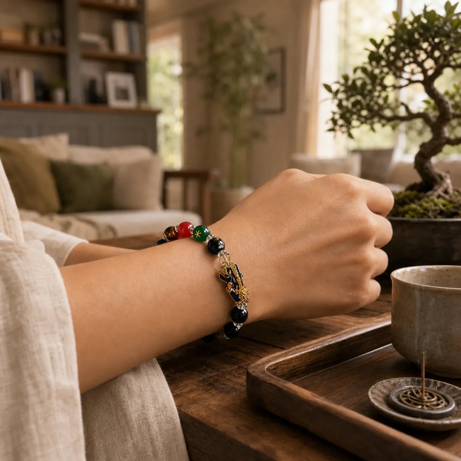 Sardonyx Beads Five Elements Change Color Pi Xiu Positive Bracelet featuring Sardonyx, Five Elements, Pixiu