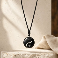 "Sending Balance and Protection" Obsidian Yin Yang Necklace Includes Gift Message Card featuring Black Obsidian, Yin Yang Symbol