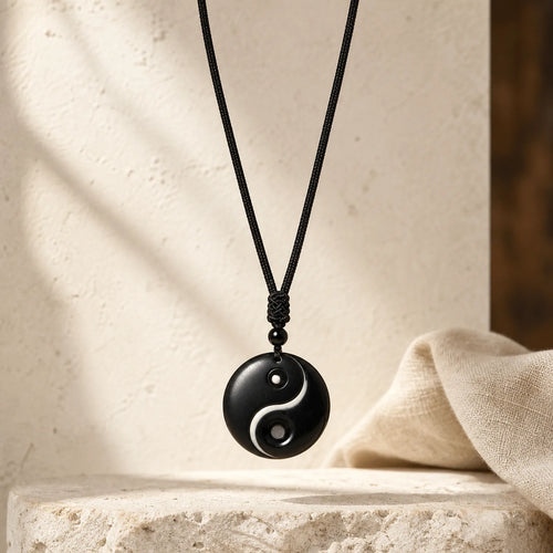"Sending Balance and Protection" Obsidian Yin Yang Necklace Includes Gift Message Card featuring Black Obsidian, Yin Yang Symbol