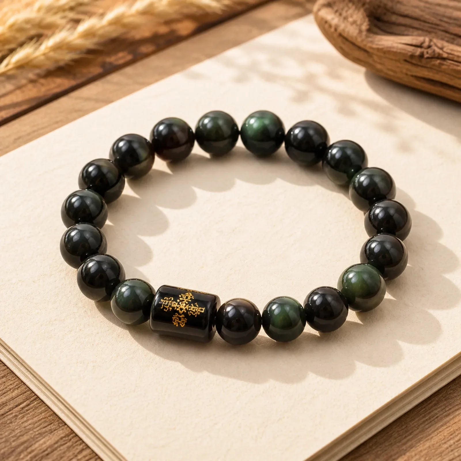 "Sending Balance and Protection" Rainbow Obsidian Bracelet Includes Gift Message Card featuring Rainbow Obsidian, Five Elements