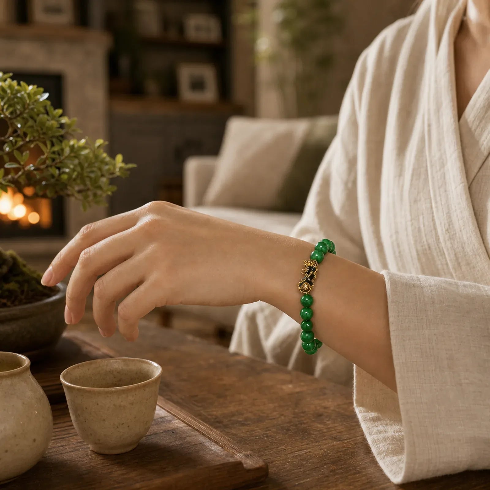 "Sending Blessings of Wealth and Peace" PiXiu Jade Bracelet Includes Gift Message Card featuring Pixiu, Jade, Green Jade