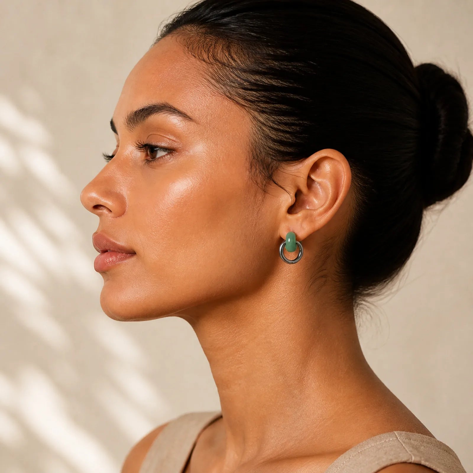"Sending Calm and Elegance"Titanium Steel Jade Earrings Includes Gift Message Card featuring Titanium Steel, Jade, Green Jade