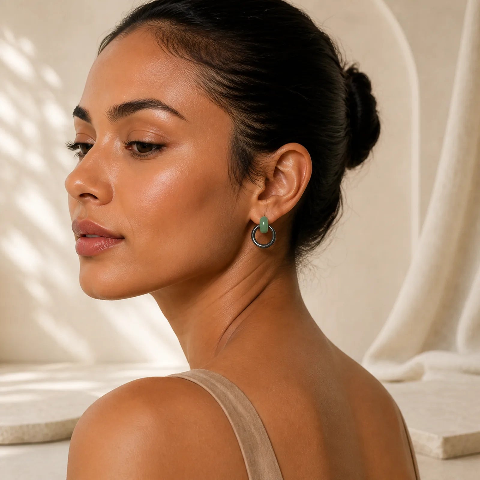 "Sending Calm and Elegance"Titanium Steel Jade Earrings Includes Gift Message Card featuring Titanium Steel, Jade, Green Jade