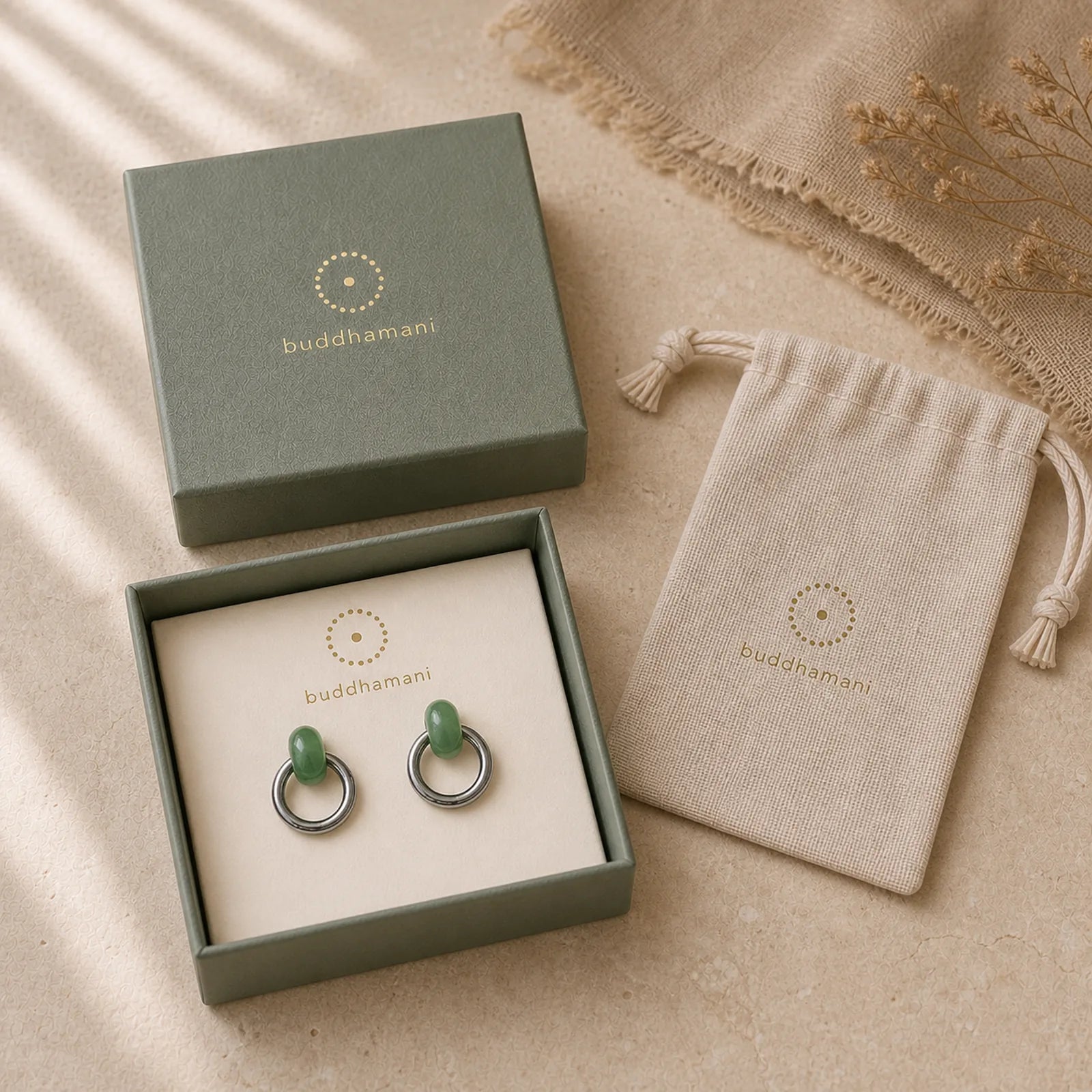 "Sending Calm and Elegance"Titanium Steel Jade Earrings Includes Gift Message Card featuring Titanium Steel, Jade, Green Jade