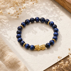 "Sending Focus and Prosperity" Tiger Eye Pixiu Bracelet Includes Gift Message Card featuring Tiger Eye, Pixiu, Blue Tiger Eye