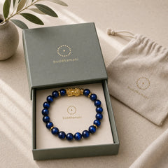 "Sending Focus and Prosperity" Tiger Eye Pixiu Bracelet Includes Gift Message Card featuring Tiger Eye, Pixiu, Blue Tiger Eye