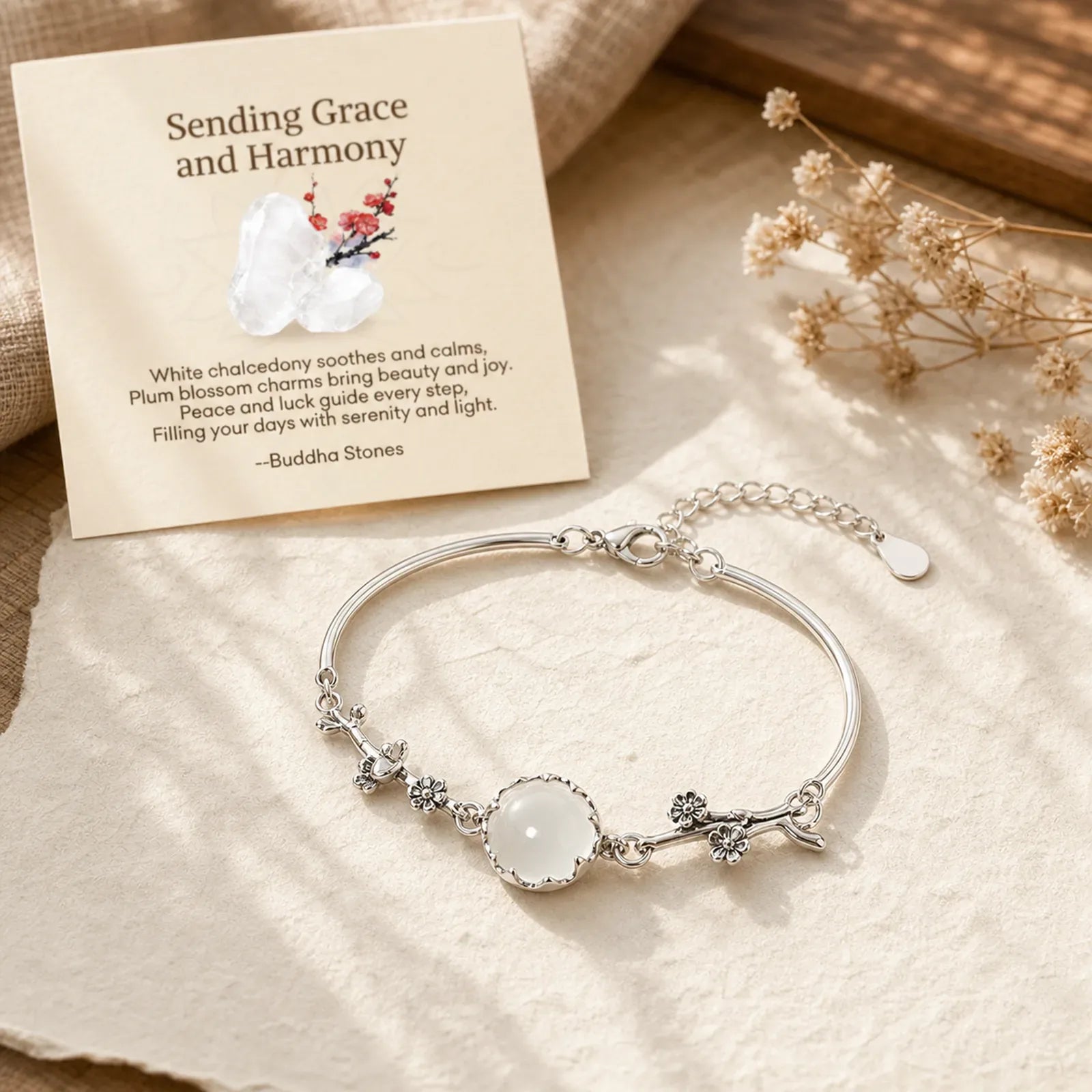 "Sending Grace and Harmony"Plum Blossom Chalcedony Bracelet Includes Gift Message Card featuring Chalcedony, Copper