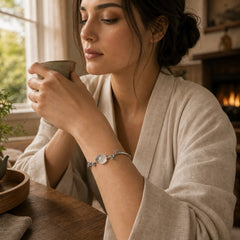 "Sending Grace and Harmony"Plum Blossom Chalcedony Bracelet Includes Gift Message Card featuring Chalcedony, Copper