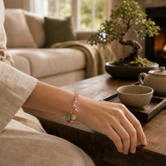 "Sending Love and Harmony"Strawberry Quartz Bracelet Includes Gift Message Card featuring Strawberry Quartz, Jade, Fu Character