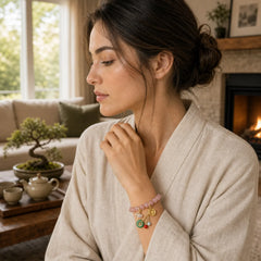 "Sending Love and Harmony"Strawberry Quartz Bracelet Includes Gift Message Card featuring Strawberry Quartz, Jade, Fu Character