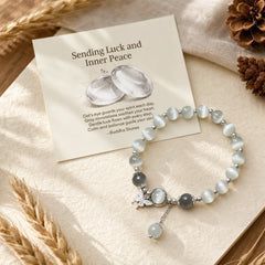 "Sending Luck and Inner Peace" Cat's Eye Butterfly Bracelet Includes Gift Message Card featuring Cat's Eye / Chrysoberyl, Butterfly, Moonstone