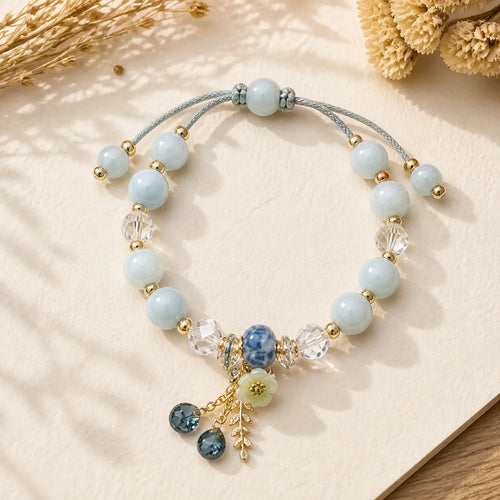 "Sending You Peace and Grace" Blue Crystal Flower Bracelet Includes Gift Message Card featuring Blue Crystal