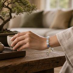 "Sending You Peace and Grace" Blue Crystal Flower Bracelet Includes Gift Message Card featuring Blue Crystal