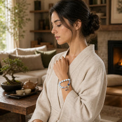 "Sending You Peace and Grace" Blue Crystal Flower Bracelet Includes Gift Message Card featuring Blue Crystal