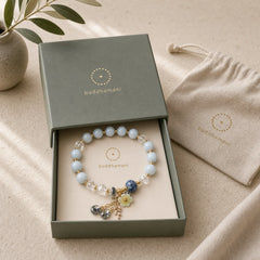 "Sending You Peace and Grace" Blue Crystal Flower Bracelet Includes Gift Message Card featuring Blue Crystal