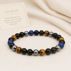 "Sending You Power and Protection" Tiger's Eye Bracelet Includes Gift Message Card featuring Tiger Eye, Hematite, Black Obsidian