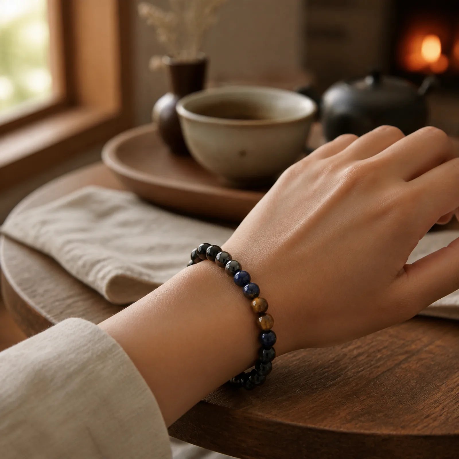 "Sending You Power and Protection" Tiger's Eye Bracelet Includes Gift Message Card featuring Tiger Eye, Hematite, Black Obsidian