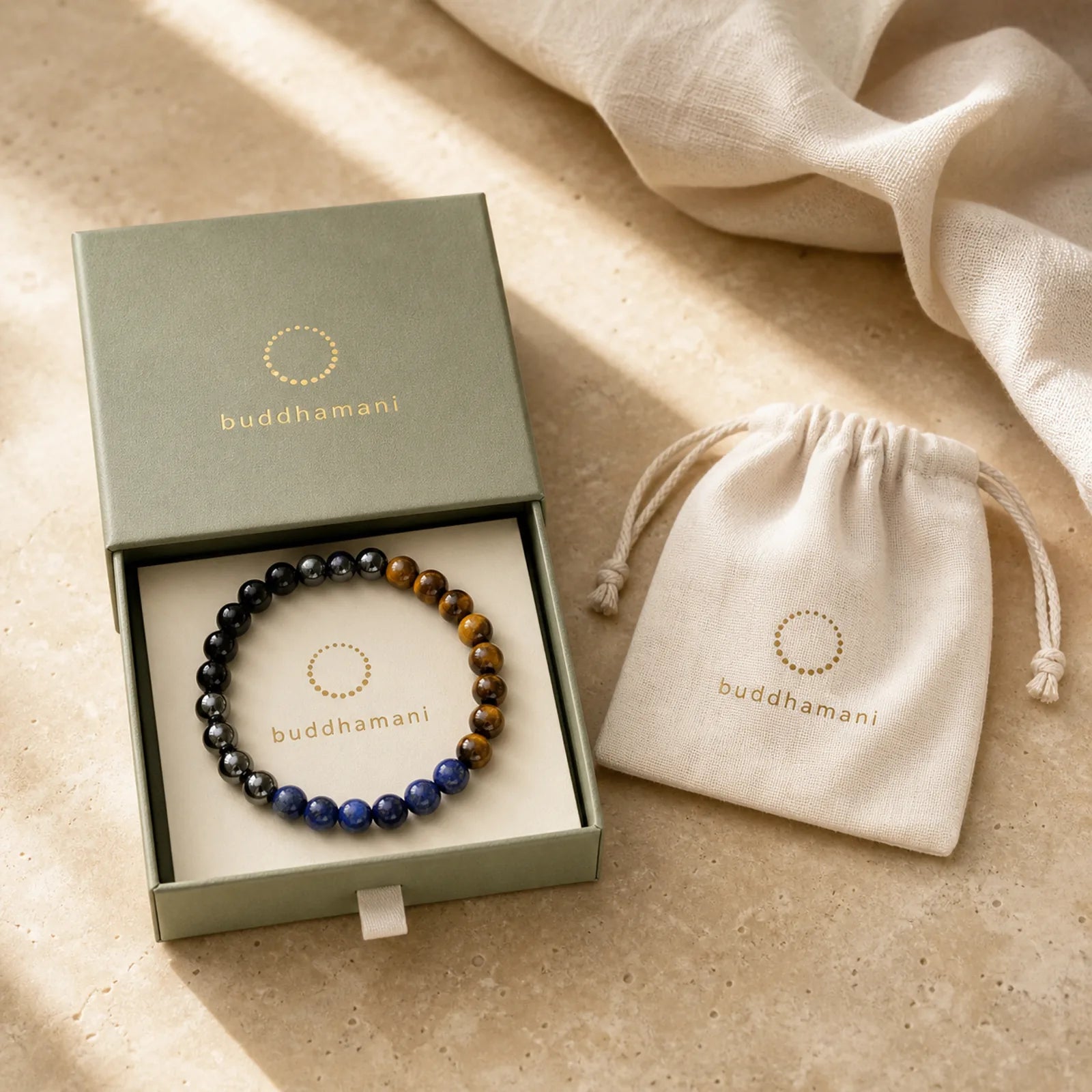 "Sending You Power and Protection" Tiger's Eye Bracelet Includes Gift Message Card featuring Tiger Eye, Hematite, Black Obsidian