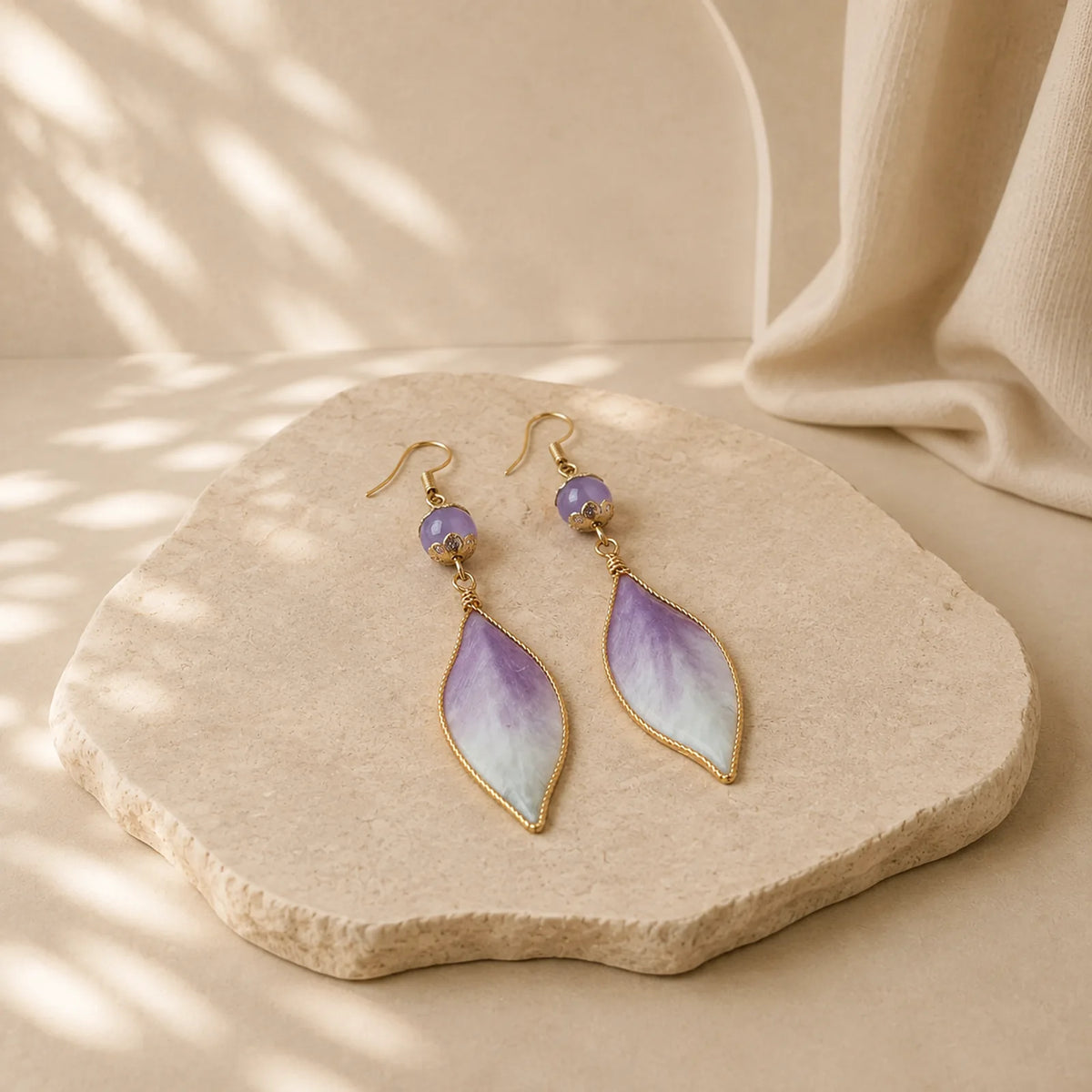 Silk Art Handmade Purple Gradient Petals Blessing Dangle Earrings featuring Handcrafted Silk Art with Heritage, Copper, Silver
