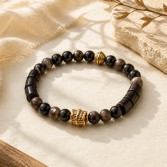 Silver Sheen Obsidian Ebony Protection Bracelet featuring Silver, Silver Sheen Obsidian, Obsidian