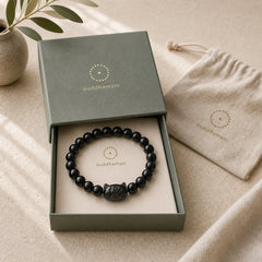Silver Sheen Obsidian Hand Carved Cat Pendant Calmness Handmade Bracelet featuring Silver, Silver Sheen Obsidian, Obsidian