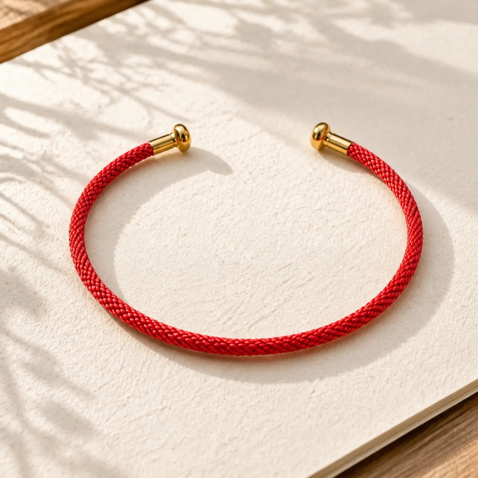 Simple Design Handmade Luck Braid String Cuff Bracelet featuring Red String, Copper
