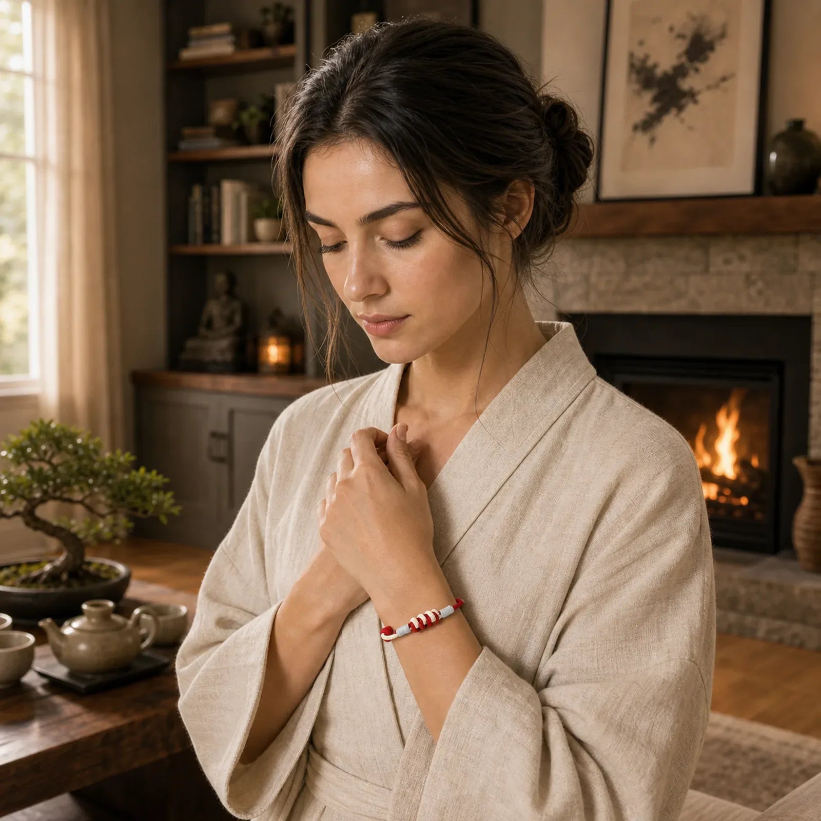 Simple Design King Kong Knot Strength Braid String Bracelet featuring Red String, Copper