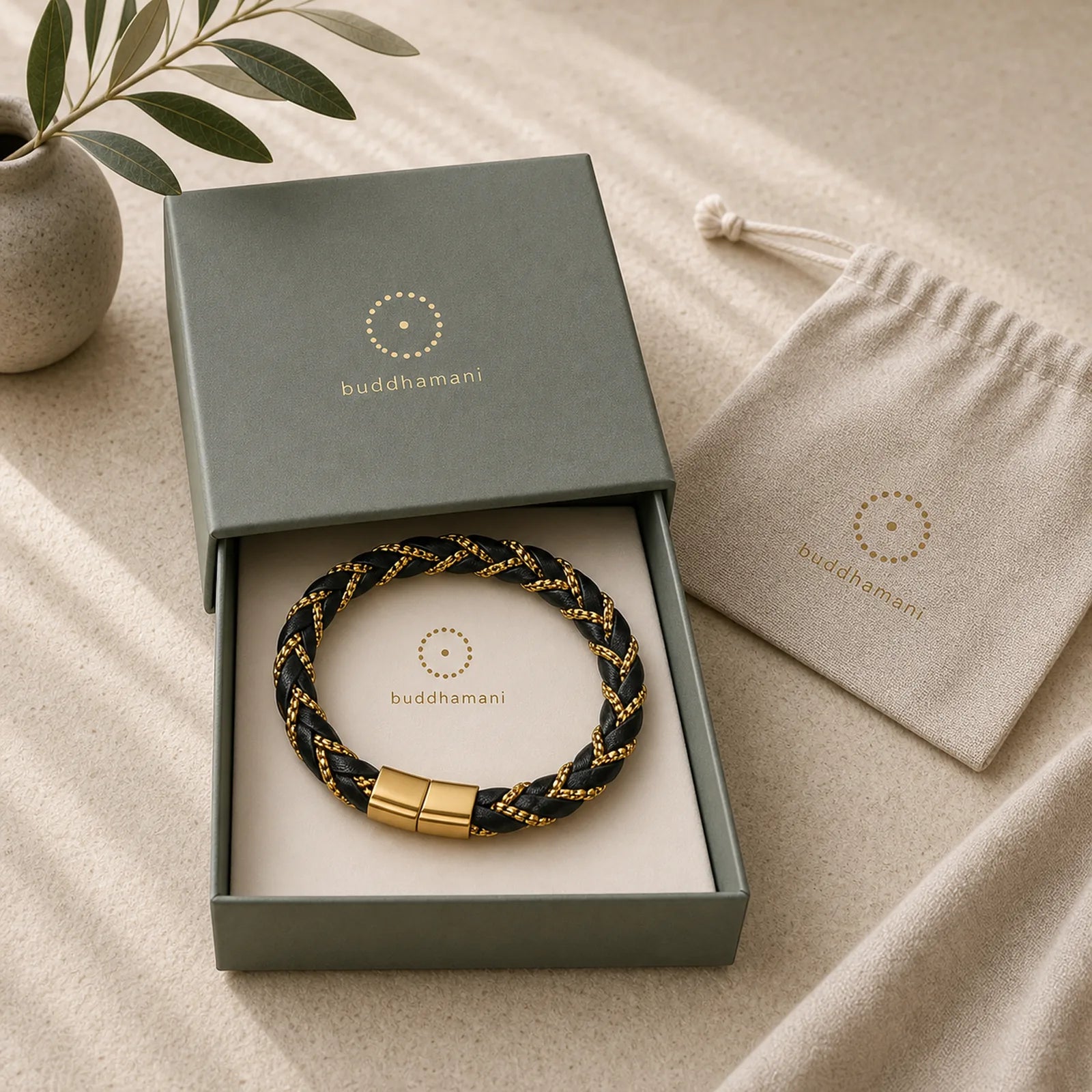 Simple Design Titanium Steel Calm Braided Leather Buckle Bracelet featuring Titanium Steel