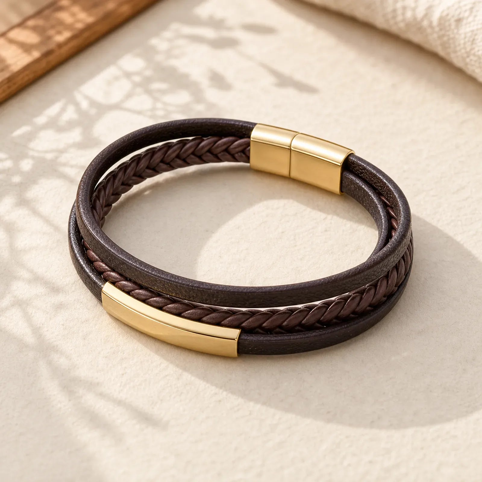 Simple Design Titanium Steel Leather Luck Bracelet featuring Titanium Steel