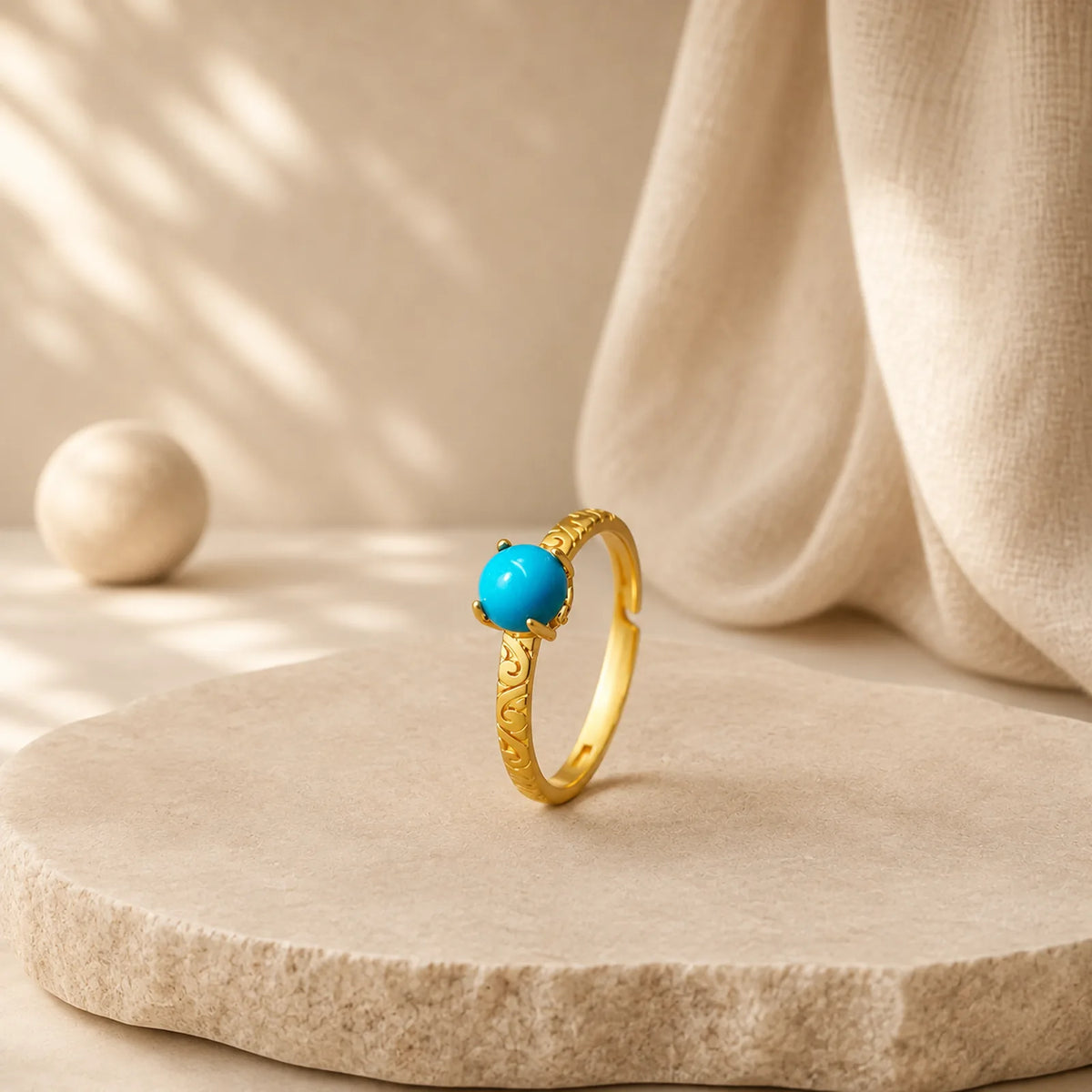 Simple Design Turquoise Protection Copper Adjustable Ring featuring Turquoise, Copper