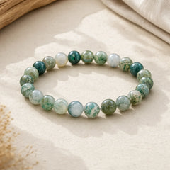 Simple Moss Agate Bead Healing Bracelet featuring Moss Agate