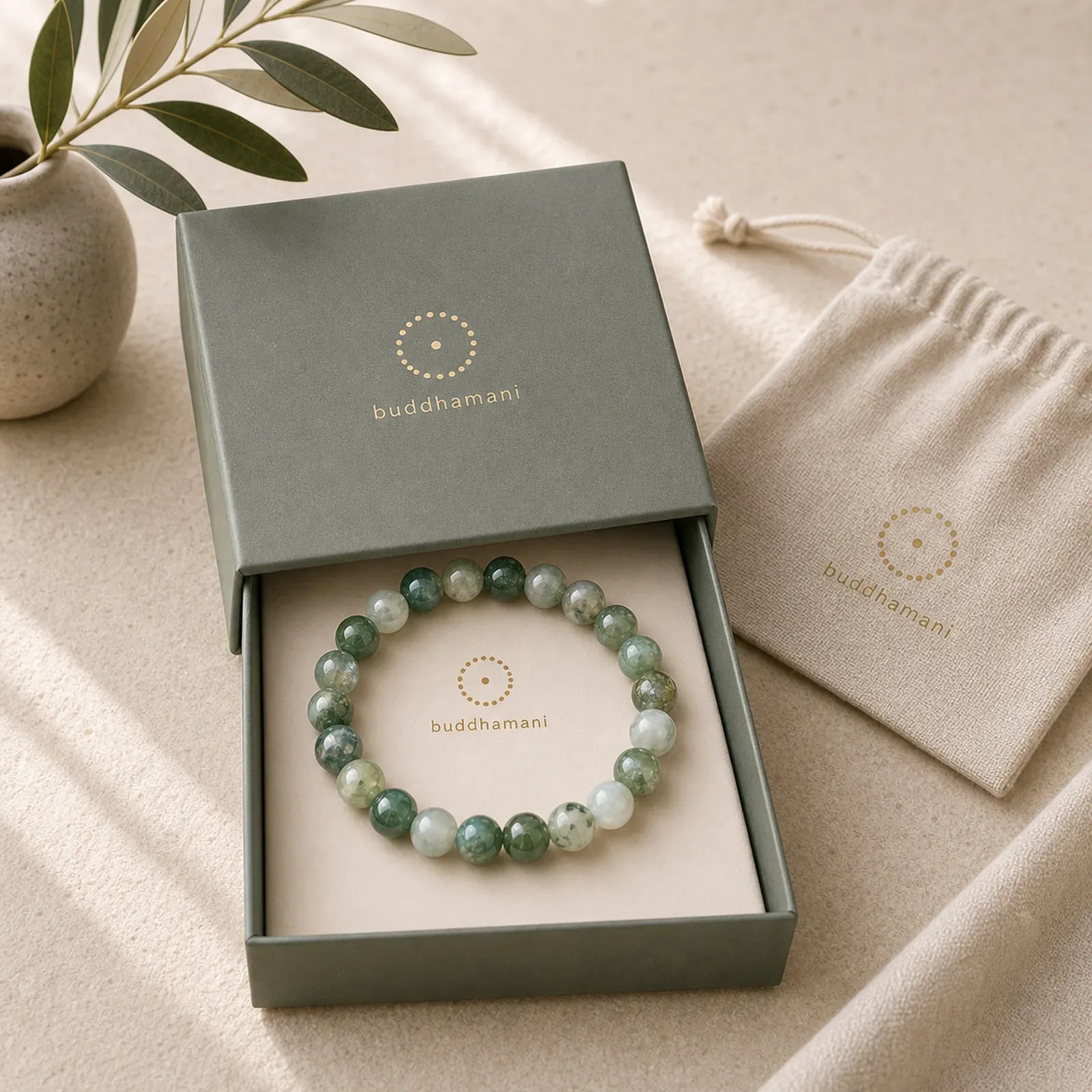 Simple Moss Agate Bead Healing Bracelet featuring Moss Agate