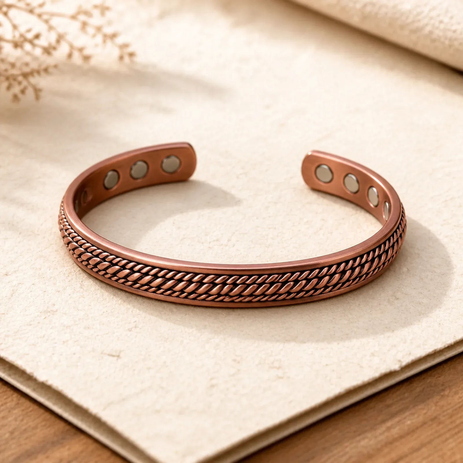 Simple Twisted Design Copper Balance Luck Open Cuff Bracelet Bangle featuring Copper