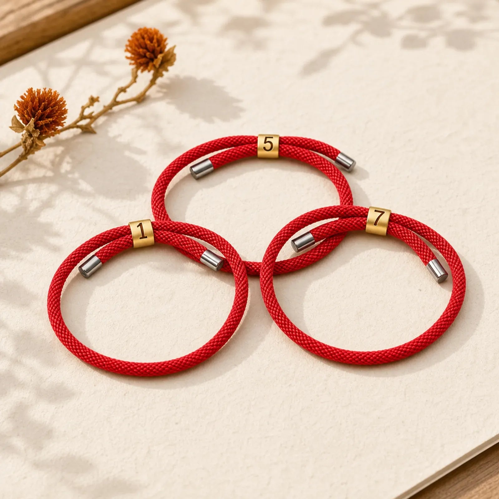Single-Digit Angel Numbers Adjustable String Protection Bracelet featuring Red String