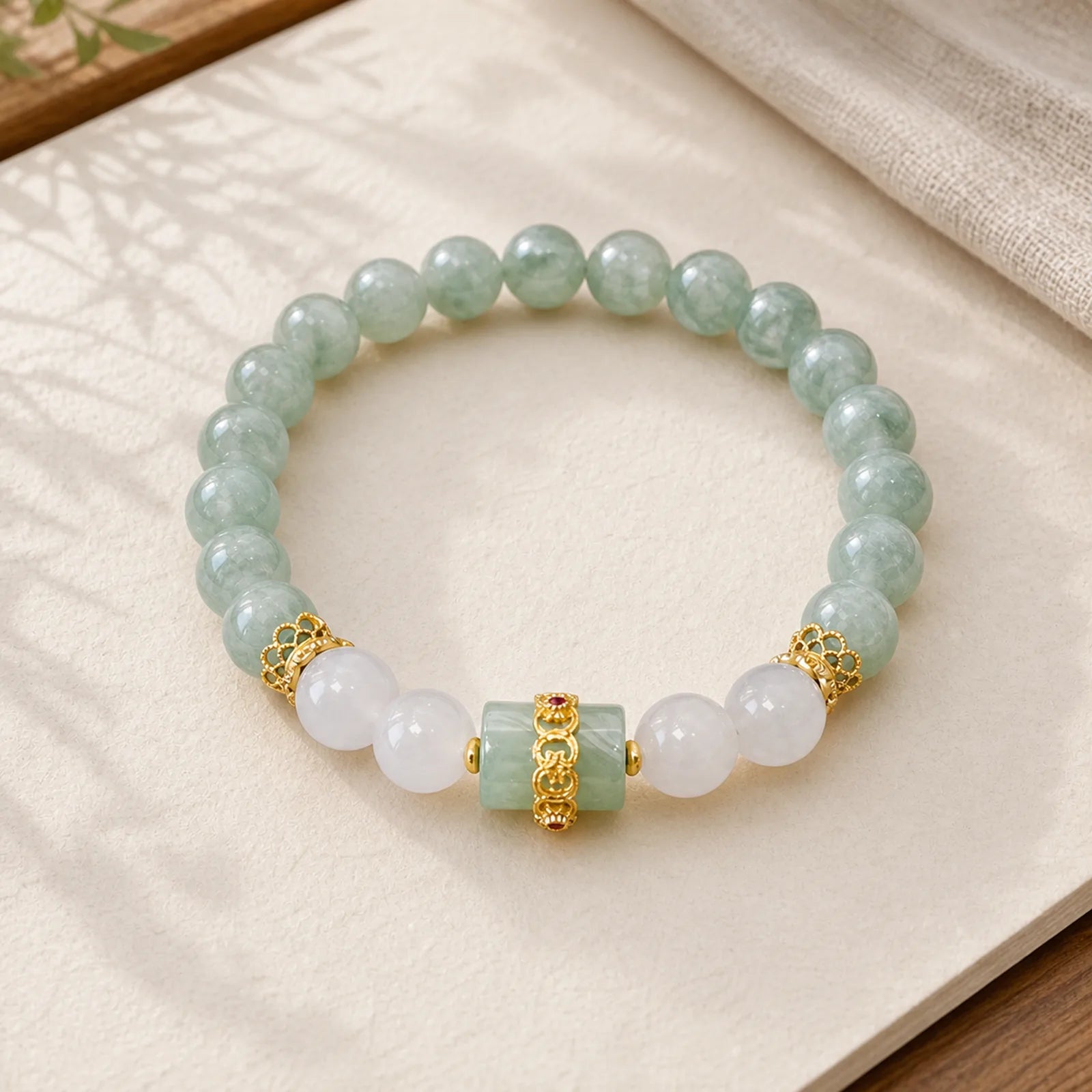 Single Double Layer Jade Peace Buckle Luck Bracelet featuring Jade, Peace Buckle, Copper