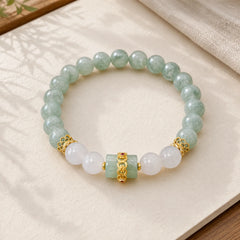 Single Double Layer Jade Peace Buckle Luck Bracelet featuring Jade, Peace Buckle, Copper