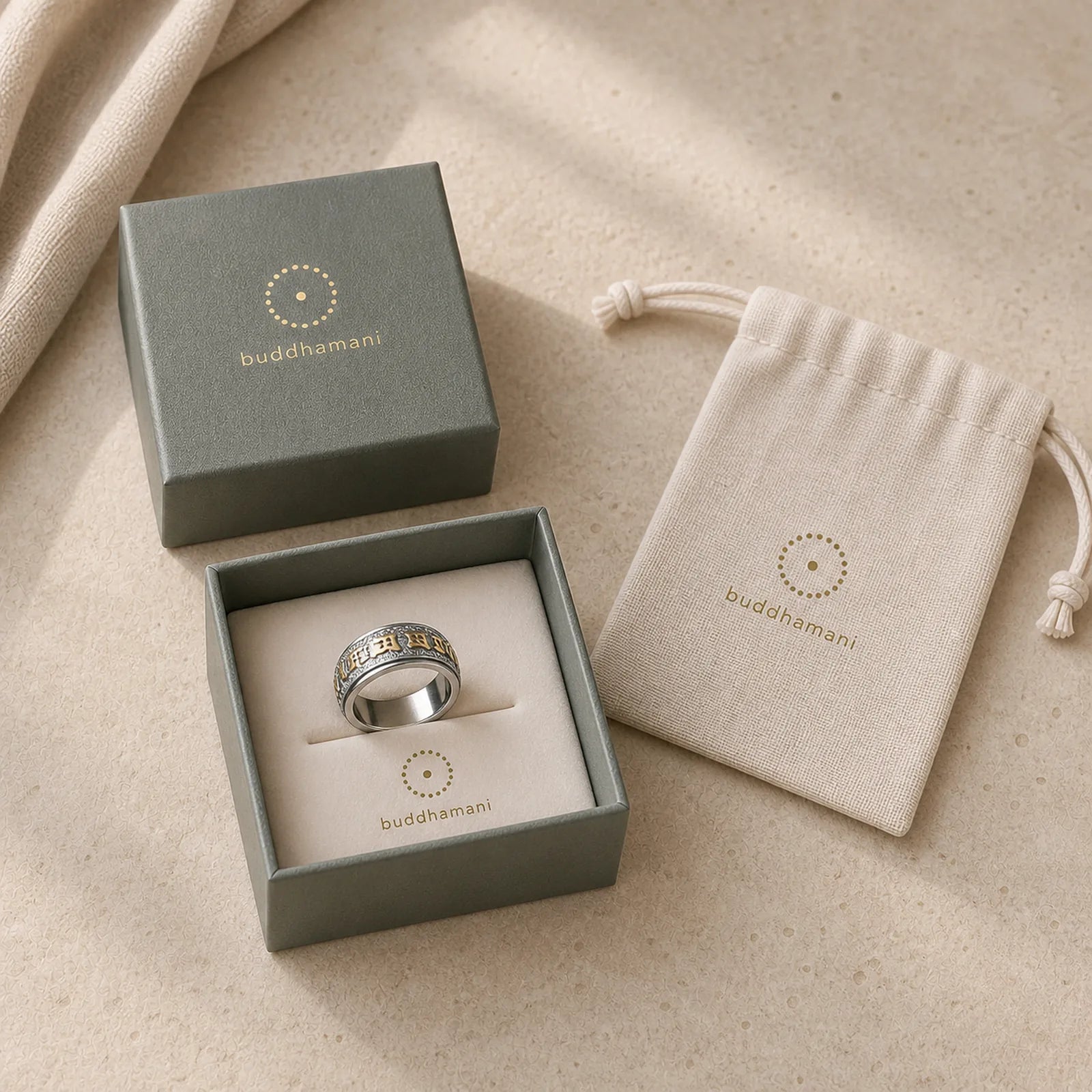 Six True Words Balance Calm Titanium Steel Ring (Extra 30% Off | USE CODE: FS30) featuring Titanium Steel, Om, Six True Words (Om Mani Padme Hum)