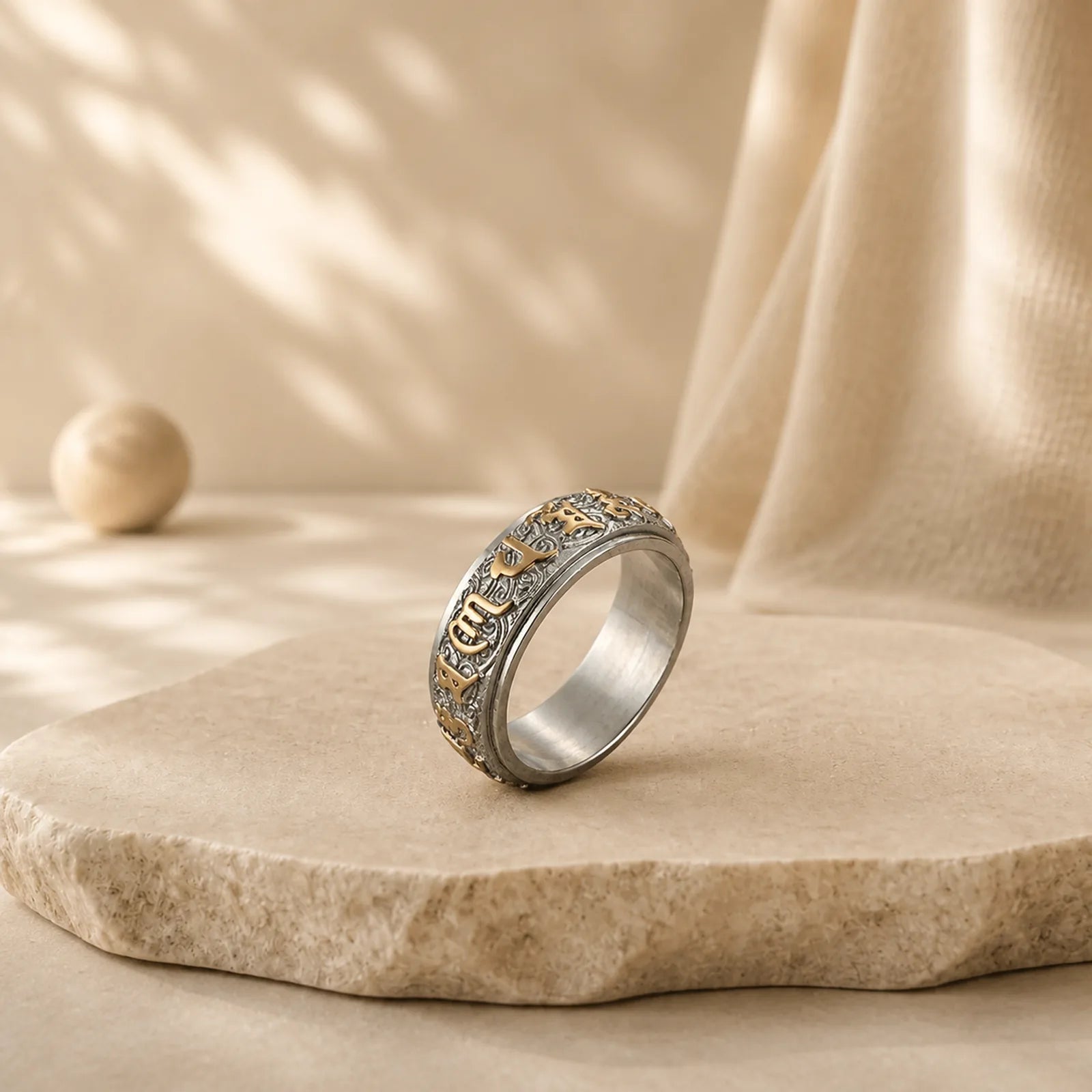 Six True Words Balance Calm Titanium Steel Ring (Extra 30% Off | USE CODE: FS30) featuring Titanium Steel, Om, Six True Words (Om Mani Padme Hum)