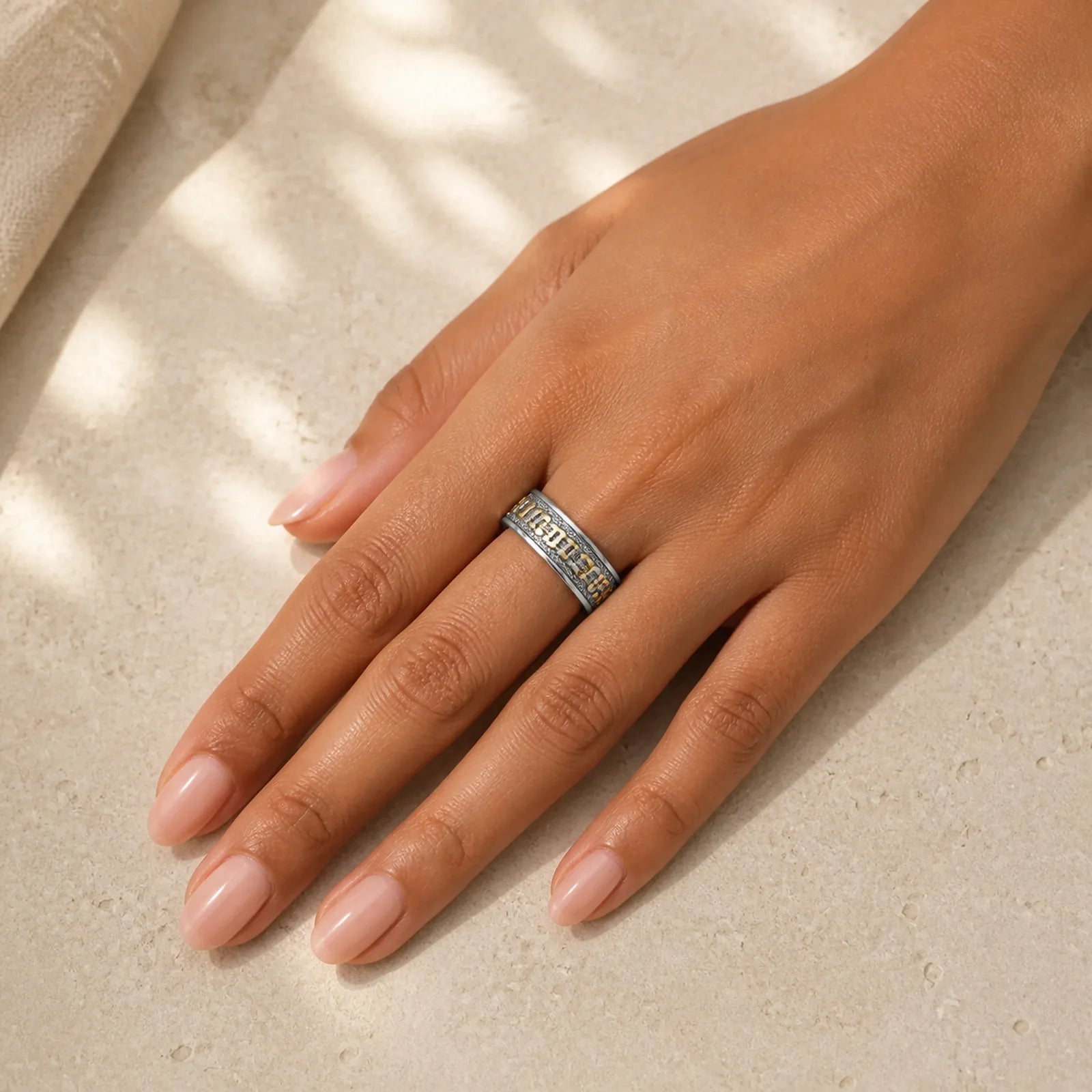 Six True Words Balance Calm Titanium Steel Ring (Extra 30% Off | USE CODE: FS30) featuring Titanium Steel, Om, Six True Words (Om Mani Padme Hum)