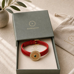 Six True Words Eight Treasures Compass Jade 24K Gold Plated Luck Leather Bracelet featuring Om, Jade, Six True Words (Om Mani Padme Hum)