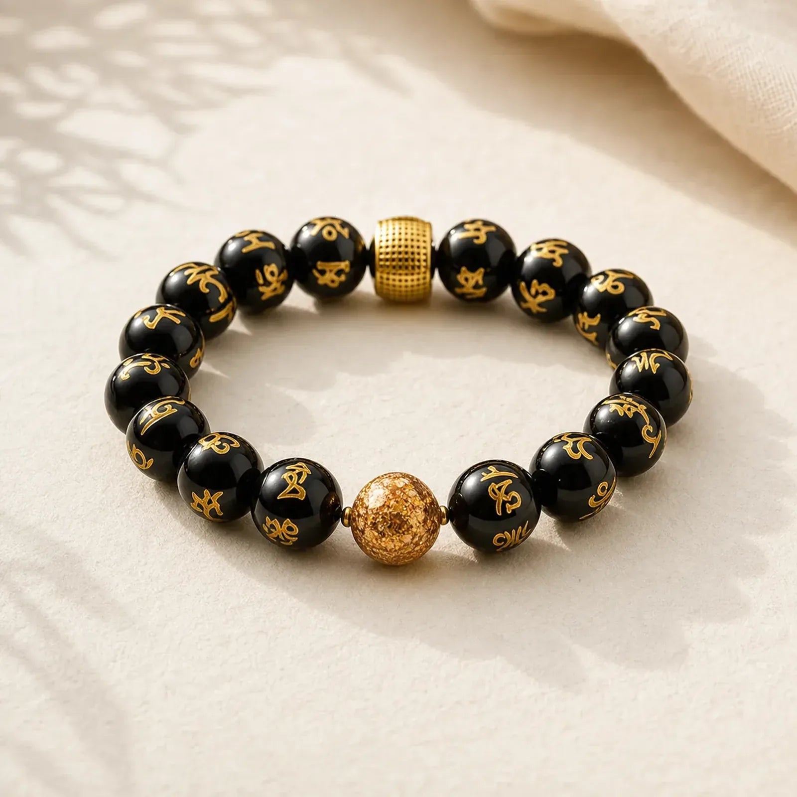 Six True Words Om Mani Padme Hum Rainbow Obsidian Gold Foil Creativity Bracelet featuring Om Mani Padme Hum, Om, Rainbow Obsidian