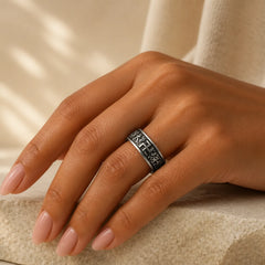 Six True Words Swastika Copper Healing Rotatable Ring featuring Copper, Om, Six True Words (Om Mani Padme Hum)
