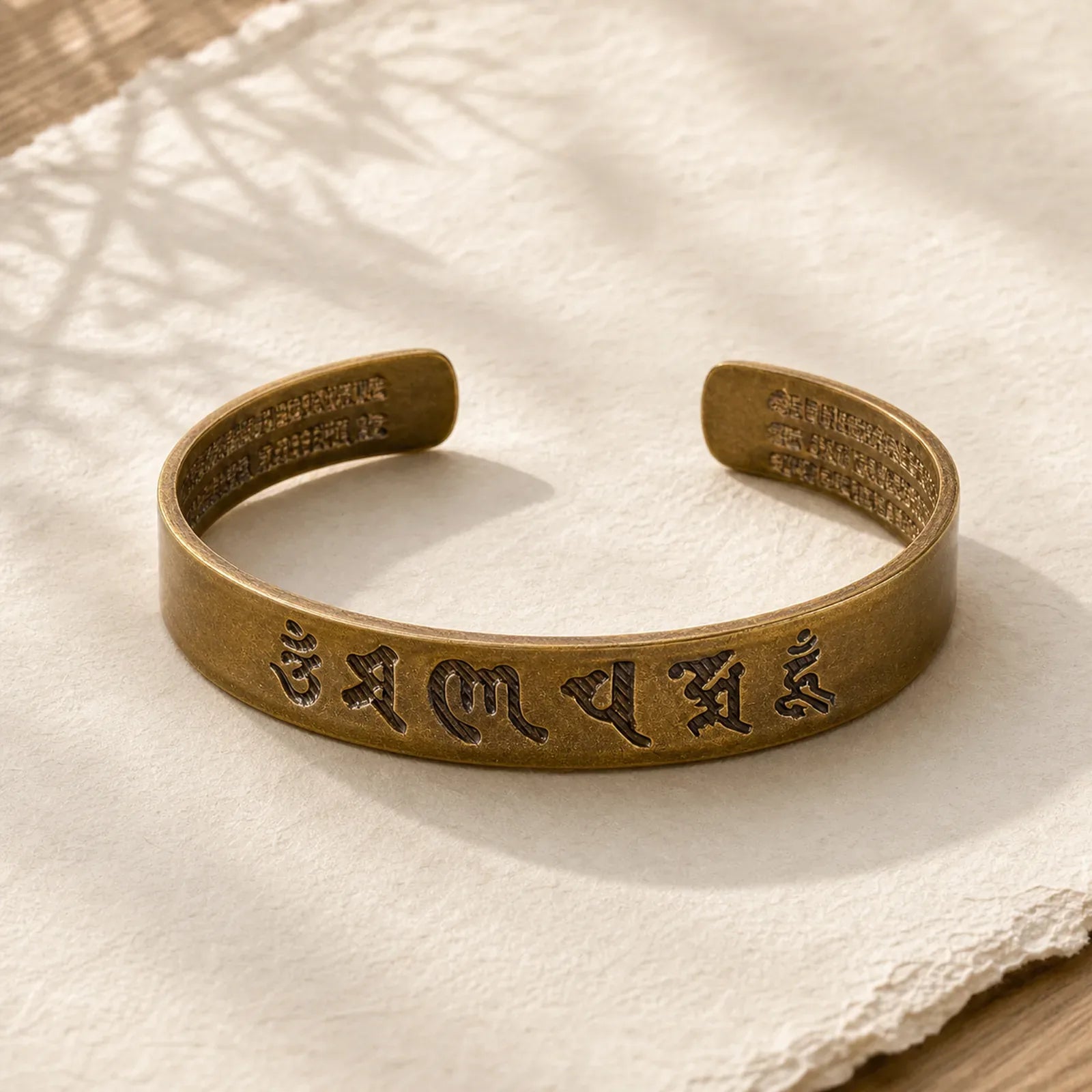 Six True Words 'om Mani Padme Hum' Heart Sutra Copper Brass Inner Peace Cuff Bracelet Bangle featuring Six True Words (Om Mani Padme Hum), Om Mani Padme Hum, Om