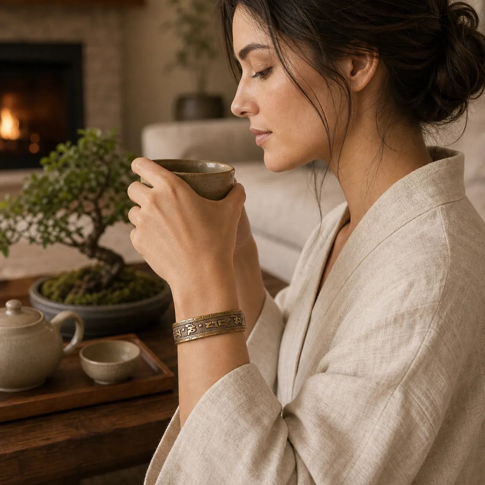 Six True Words 'om Mani Padme Hum' Heart Sutra Copper Brass Luck Wisdom Bracelet Bangle featuring Six True Words (Om Mani Padme Hum), Om Mani Padme Hum, Om