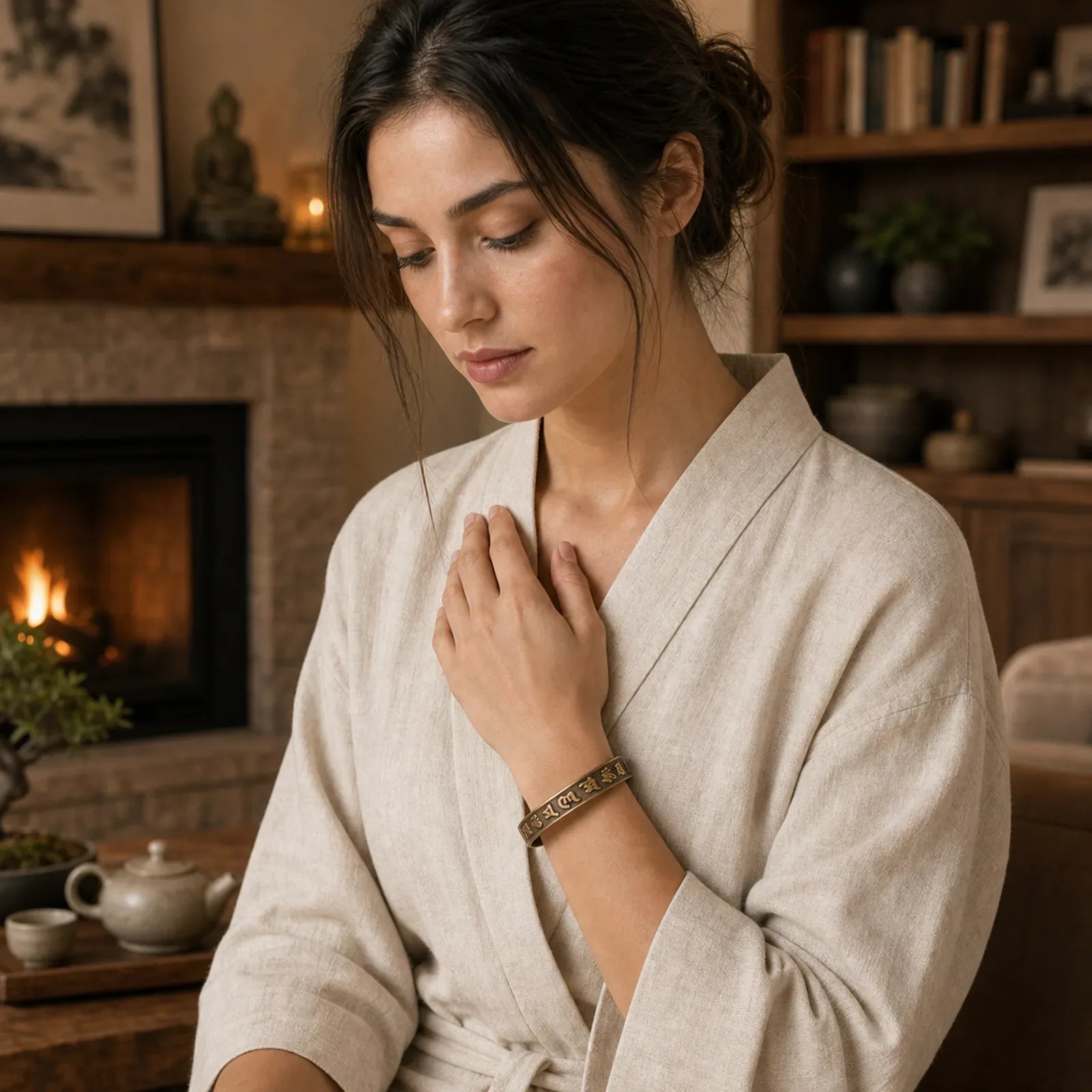 Six True Words 'om Mani Padme Hum' Heart Sutra Copper Brass Wisdom Peace Cuff Bracelet Bangle featuring Six True Words (Om Mani Padme Hum), Om Mani Padme Hum, Om
