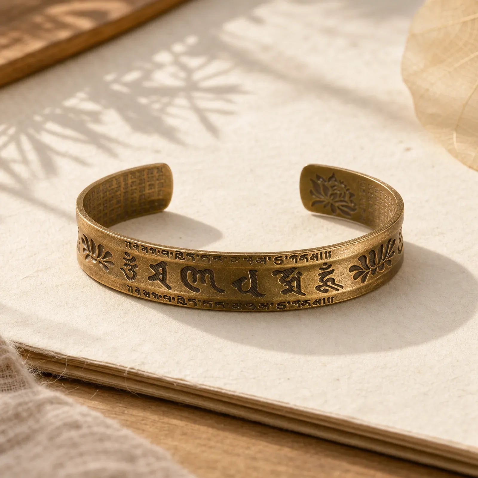 Six True Words 'om Mani Padme Hum' Heart Sutra Lotus Copper Brass Peace Cuff Bracelet Bangle featuring Six True Words (Om Mani Padme Hum), Om Mani Padme Hum, Om