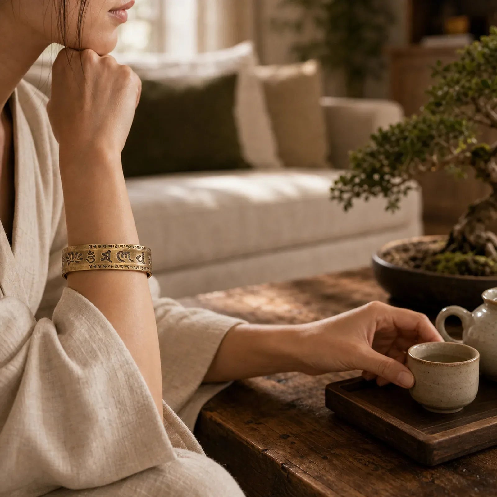 Six True Words 'om Mani Padme Hum' Heart Sutra Lotus Copper Brass Peace Cuff Bracelet Bangle featuring Six True Words (Om Mani Padme Hum), Om Mani Padme Hum, Om