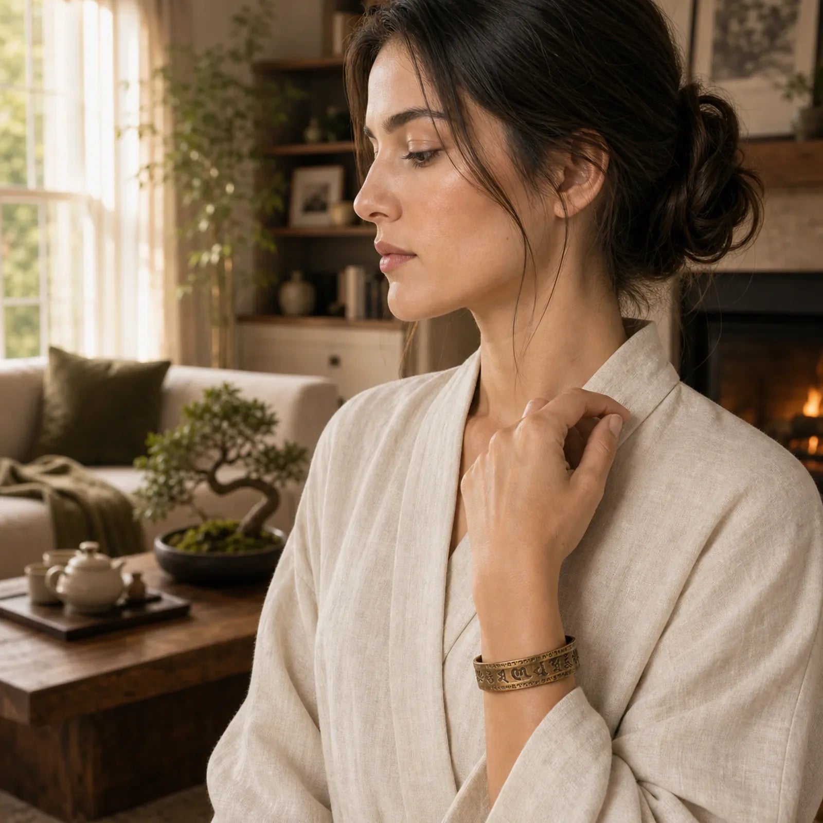 Six True Words 'om Mani Padme Hum' Heart Sutra Lotus Copper Brass Peace Cuff Bracelet Bangle featuring Six True Words (Om Mani Padme Hum), Om Mani Padme Hum, Om