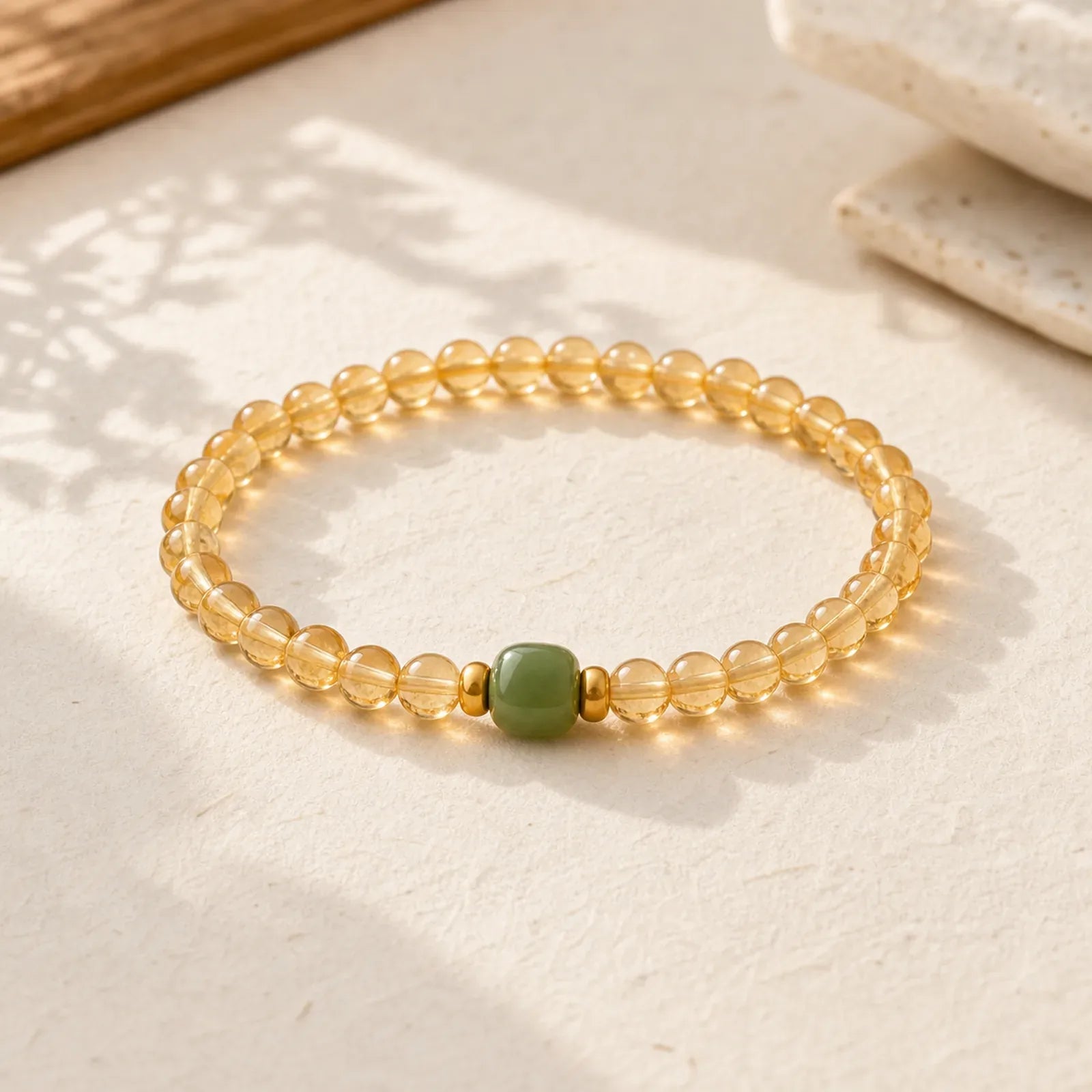Small Citrine Jade Beads Prosperity Bracelet featuring Citrine, Jade, Cyan Jade