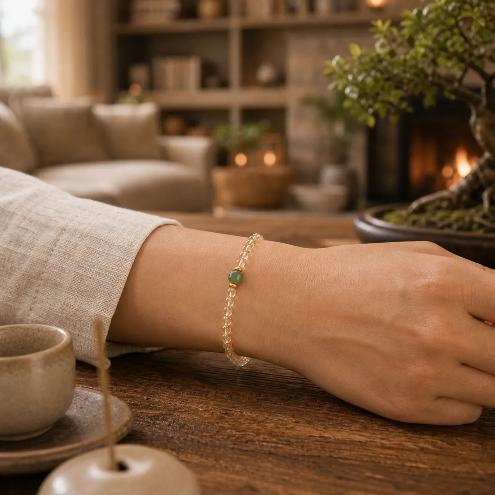 Small Citrine Jade Beads Prosperity Bracelet featuring Citrine, Jade, Cyan Jade
